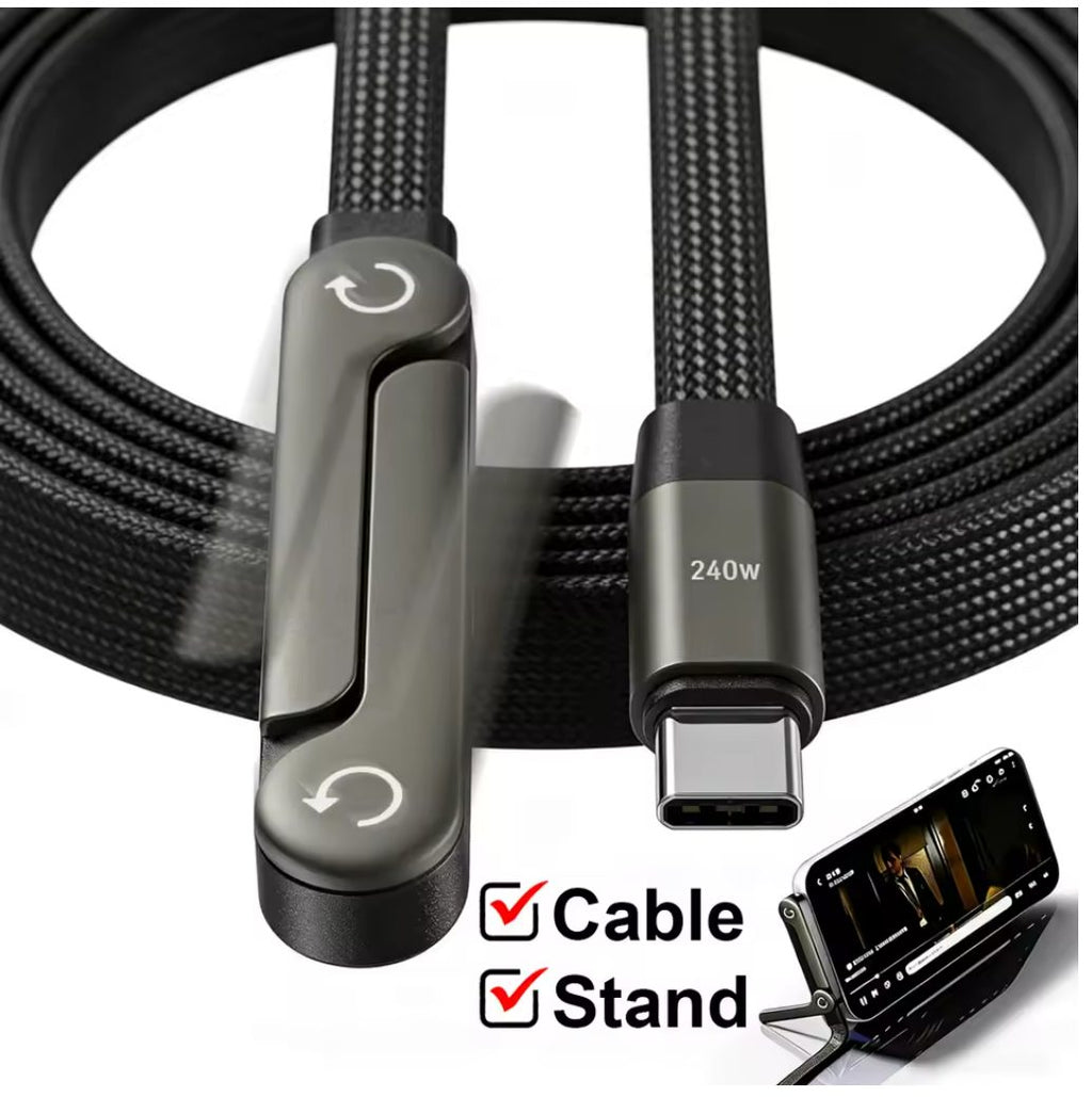 Cable USB-C 240W con Soporte Plegable - Carga Ultra Rápida 2 en 1