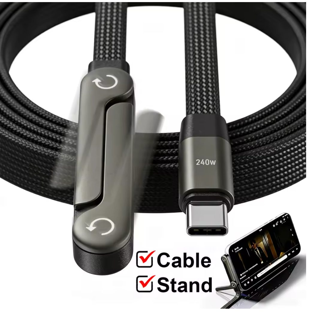 Cable USB-C 240W con Soporte Plegable - Carga Ultra Rápida 2 en 1