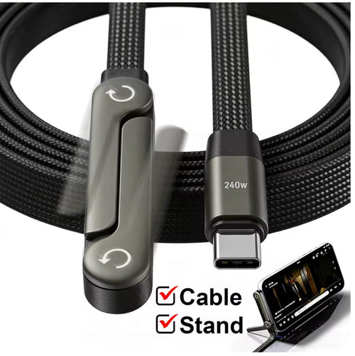 Cable USB-C 240W con Soporte Plegable - Carga Ultra Rápida 2 en 1