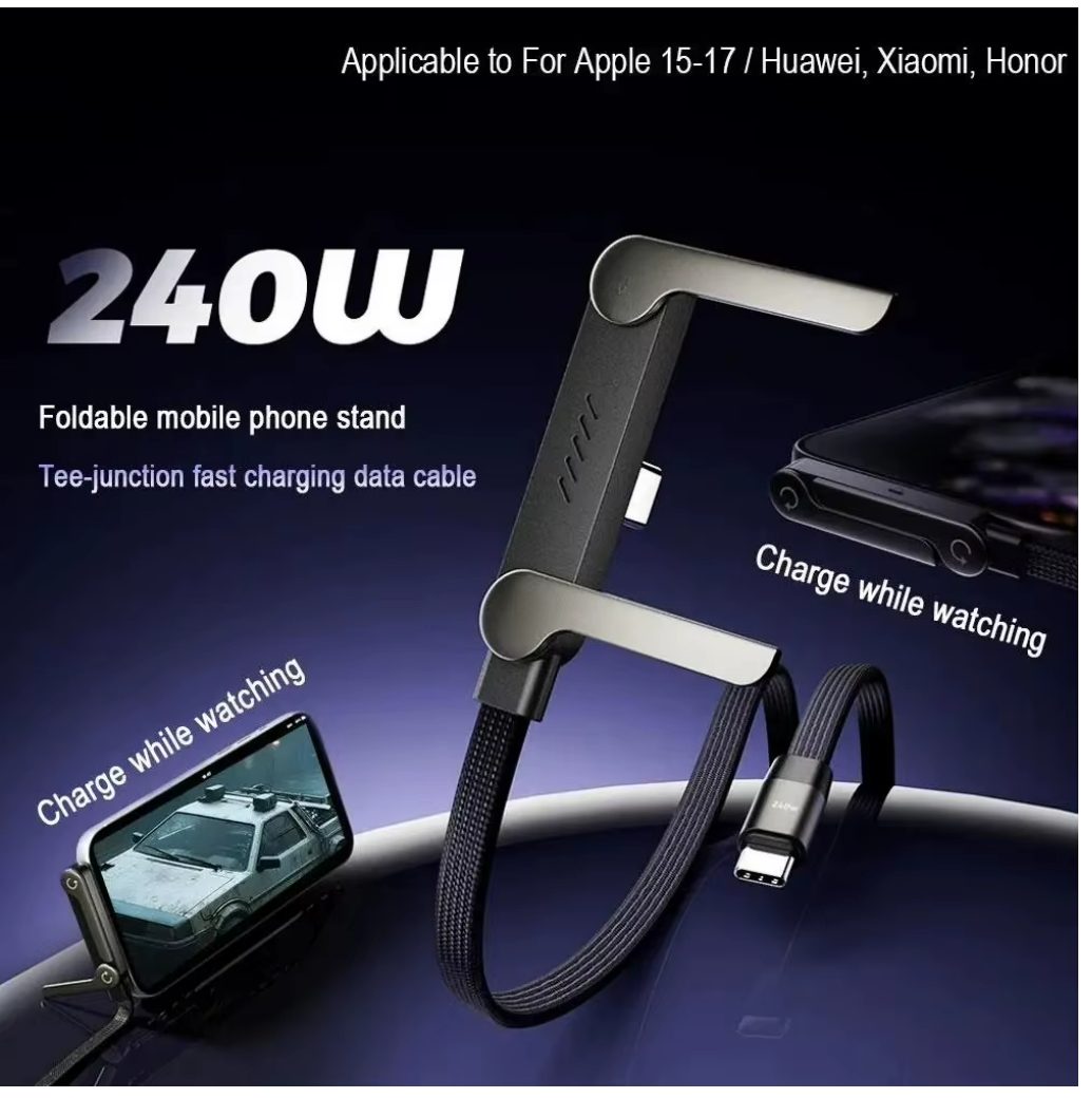 Cable USB-C 240W con Soporte Plegable - Carga Ultra Rápida 2 en 1