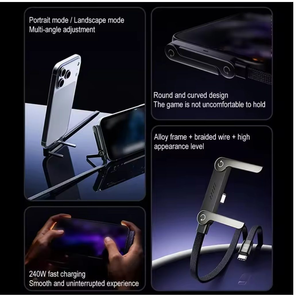 Cable USB-C 240W con Soporte Plegable - Carga Ultra Rápida 2 en 1
