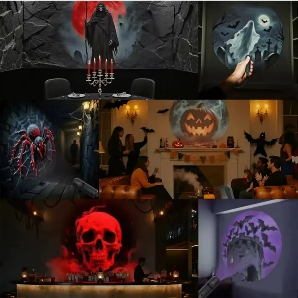 Ambientes Halloween con el proyector: fiesta, salon y dormitorio